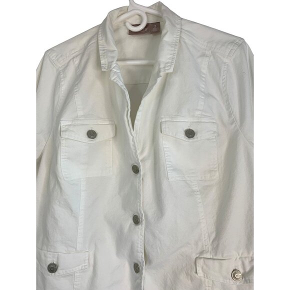 Chicos Alabaster Canvas Jacket Size 16 XL Button Closure Cotton Blend RB10602 EU - Picture 8 of 8